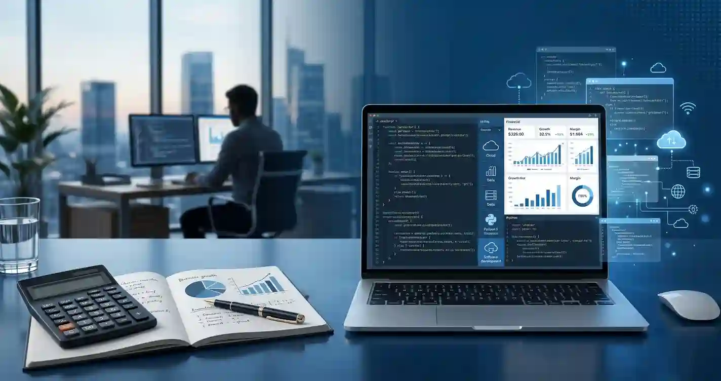 contabilidade para empresa de ti - escritório de tecnologia com computadores e documentos fiscais